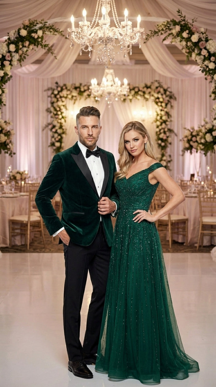 Men’s Olive Hunter Green Velvet Tuxedo Jacket with Black Satin Lapel, Formal Wedding Dinner Blazer