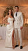 Men’s Off White Double Breasted Pinstripe Suit with Jacket and Pants, Formal Wedding Dress Suit
