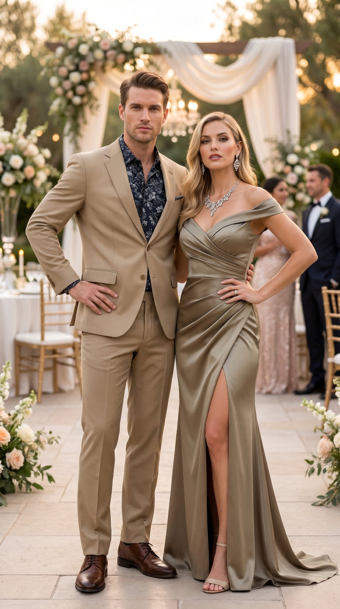 Men’s Khaki Stone 2 Button Business Suit, Regular Classic Fit Clearance Sale Dress Suit