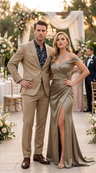 Men’s Khaki Stone 2 Button Business Suit, Regular Classic Fit Clearance Sale Dress Suit
