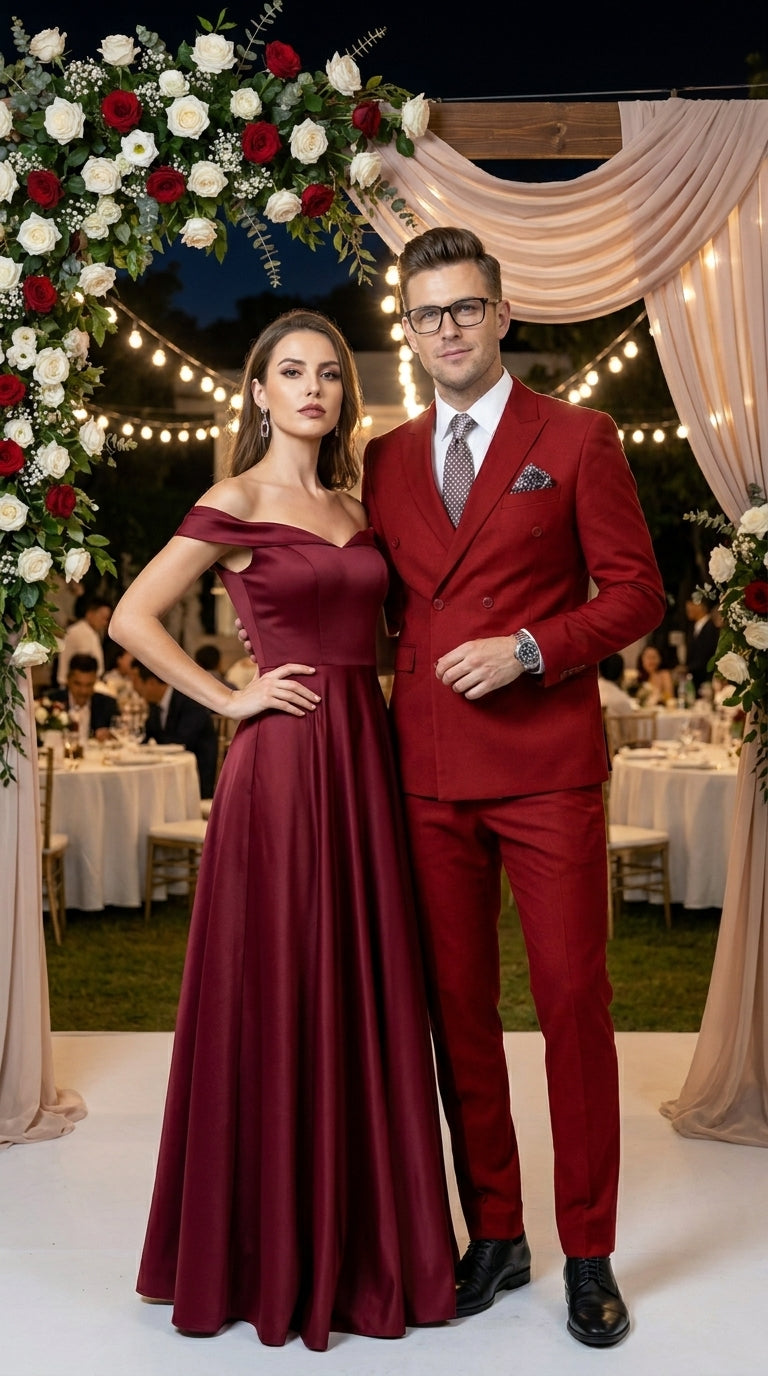 Men’s Modern Double Breasted Peak Lapel Suit – Red by EJ Samuel