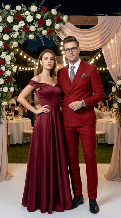 Men’s Modern Double Breasted Peak Lapel Suit – Red by EJ Samuel