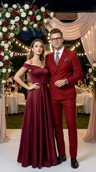 Men’s Modern Double Breasted Peak Lapel Suit – Red by EJ Samuel