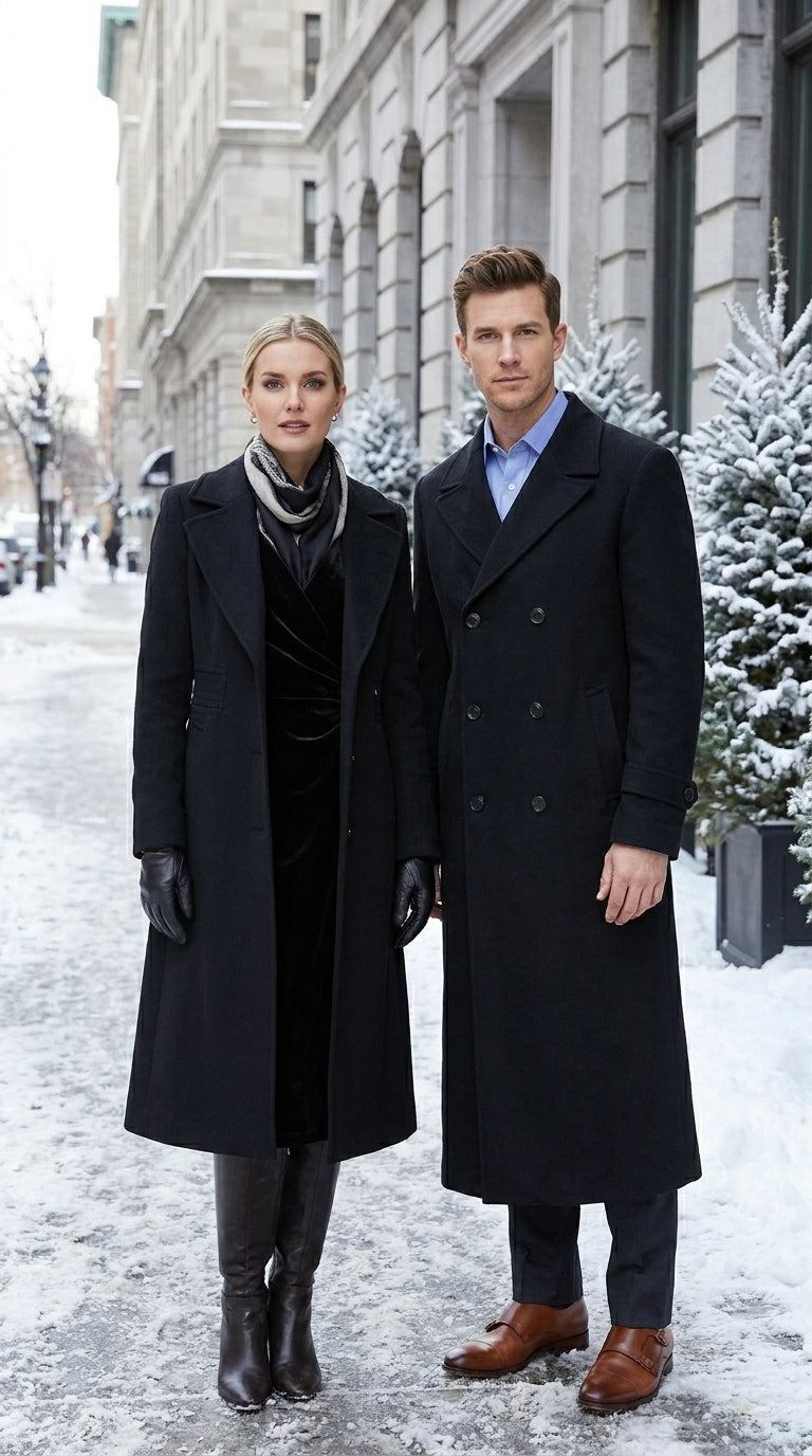 Men’s Black Diamond Solid Black Wool Double Breasted Gabardine Trench Coat