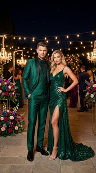 Men’s Emerald Green 3 Piece Tuxedo with Black Satin Shawl Lapel and Matching Vest