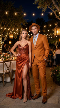 Men’s Light Rust Copper 2 Button Modern Fit Suit, Fall Color Church Dress Suit