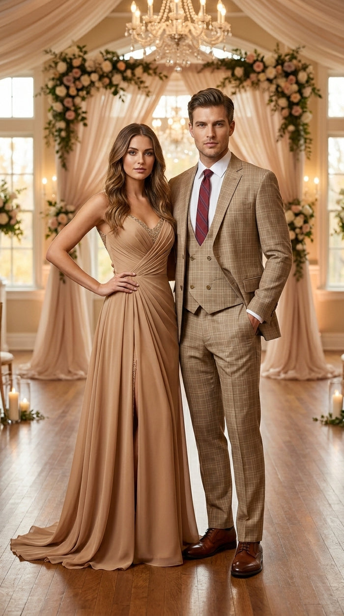 Men’s Renaissance Collection Camel 3 Piece Suit with Jacket, Vest and Pants, Formal Wedding Dress Suit Modern Fit