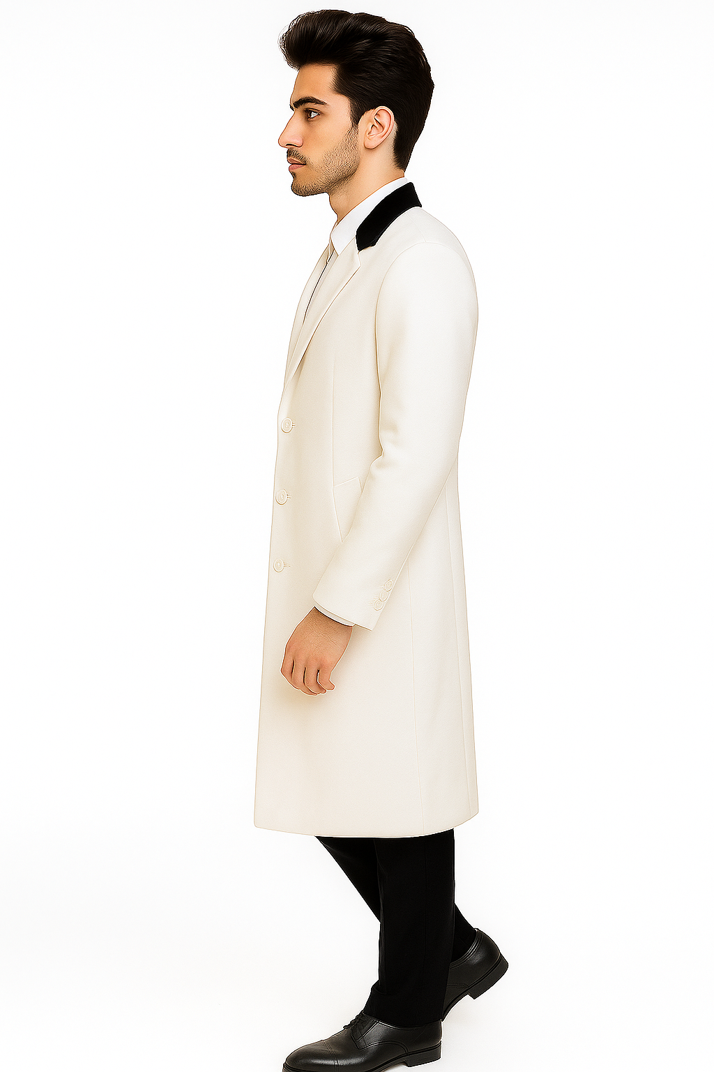 Mens Full Length and Cashmere Overcoat - Winter Topcoats - White Coat - Image 5