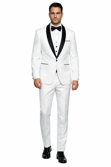 White Shiny Tuxedo Vested Suit - Sateen Sharkskin Fabric Groom Suit