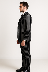 1920s Style Suit - Gangster Suit - Pinstripe Suit - Double Breasted Suits - Black and White Pinstripe