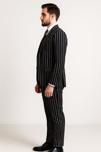 1920s Style Suit - Gangster Suit - Pinstripe Suit - Double Breasted Suits - Black and White Pinstripe