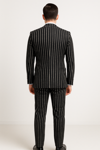 1920s Style Suit - Gangster Suit - Pinstripe Suit - Double Breasted Suits - Black and White Pinstripe