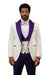 Hilton White and Purple Paisley Peak Lapel Tuxedo Jacket with Matching Shawl Vest and Wool Pants – Includes Bow Tie