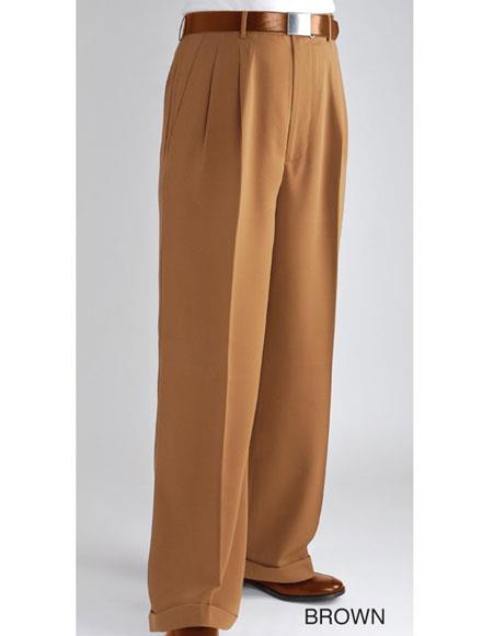 Men's Wide Leg Pants Mocca~Coffee~Light Brown Double Pleated Besom Rear Pockets