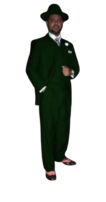 Wide Leg Pleated Pants Pants - 100% Wool Suit - Double Breasted Vest Peak Lapel - Classic Fit Suit - Vested Suit - Dark Green