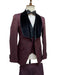 Mens Vested Designer Wide Velvet Shawl Tuxedo in Burgundy