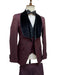 Burgundy Velvet Shawl Lapel Vested Tuxedo for Men by Dingo