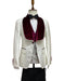 Mens Vested Designer Wide Velvet Shawl Tuxedo White With Burgundy Lapel
