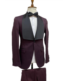 Men's Burgundy Wide Shawl Vested Tuxedo by Designer Tuxedos