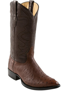 Wild West Brown J-Toe Smooth Ostrich Wing Tip Dress Cowboy Boot Cheap Priced For Sale Online - Botas De Avestruz