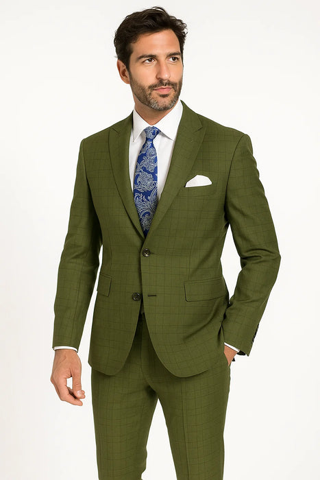 Windowpane Suit 2 Piece in Olive