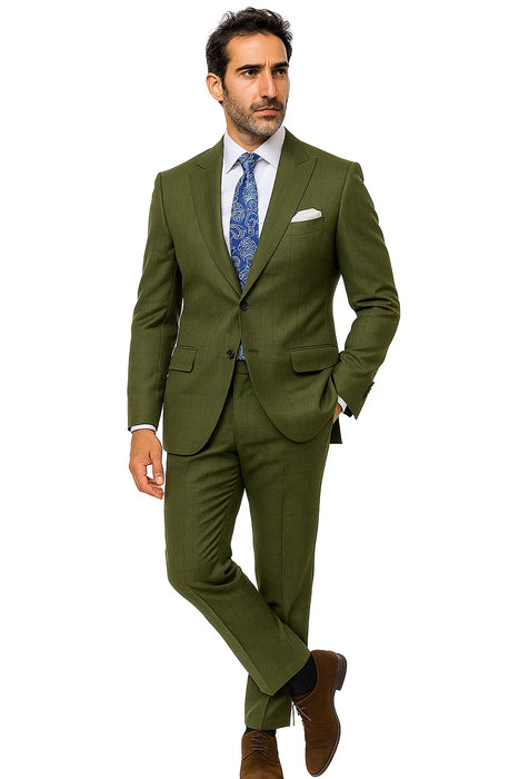 Windowpane Suit 2 Piece in Olive
