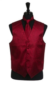 Tuxedo Vest - Wedding Vest Burgundy ~ Maroon ~ Wine Color paisley Waist coat Tie Set - Men's Neck Ties - Mens Dress Tie - Trendy Mens Ties