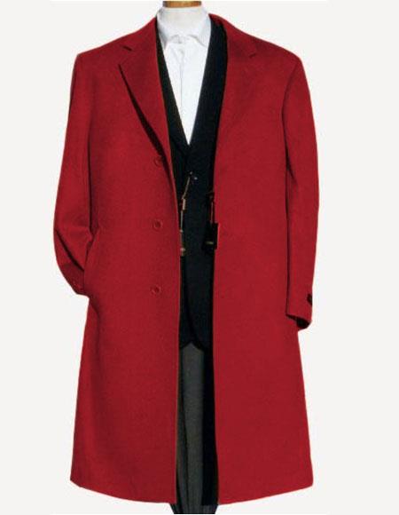 Mens Dress Coat Red Finest Grade Overcoat ~ Long Mens Dress Topcoat - Winter Coat