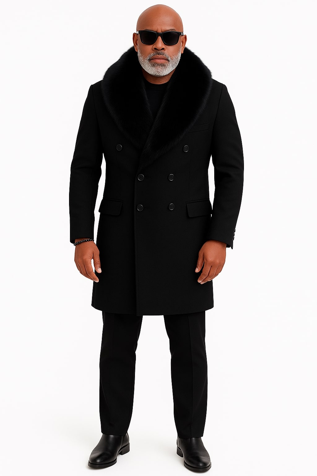  Black Double-Breasted Overcoat