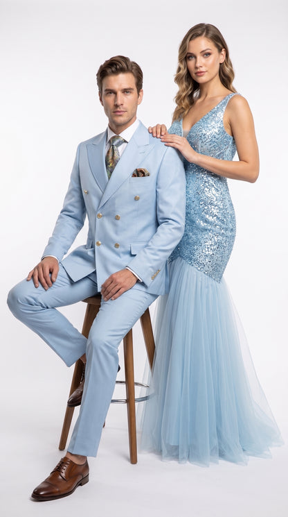 Rossi Man Men’s Blue Double-Breasted Suit – Peak Lapel Formal Wedding & Prom Suit