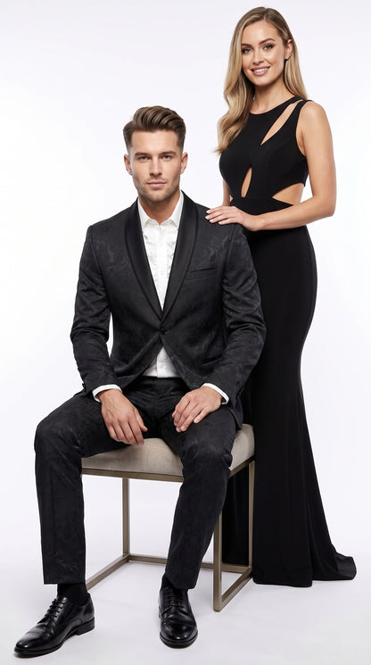 Men’s Black Paisley Floral Suit – Patterned Prom & Wedding Formal Suit