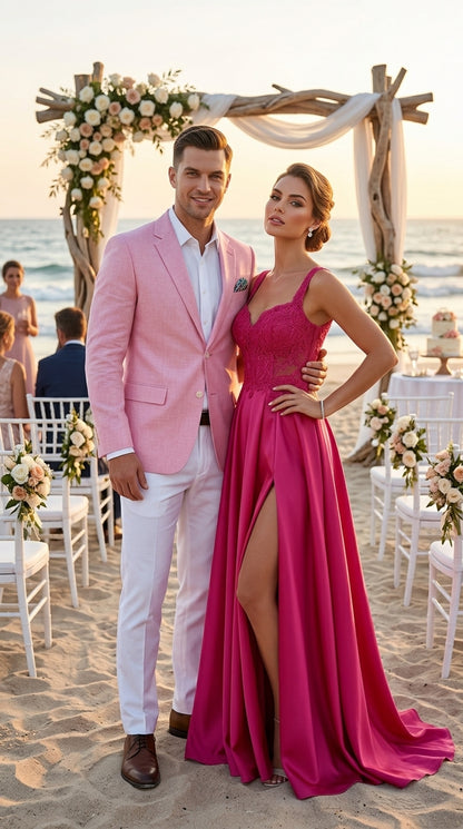 Men’s Pink Lightweight Easter Suit, Jacket and Pants Summer Wedding Prom Dress Suit Set