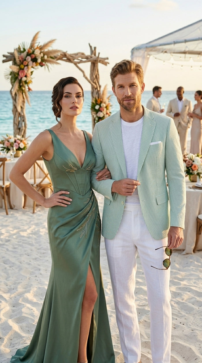 Men’s Green Seersucker Blazer, Lightweight Summer Wedding Business Casual Sport Coat Jacket