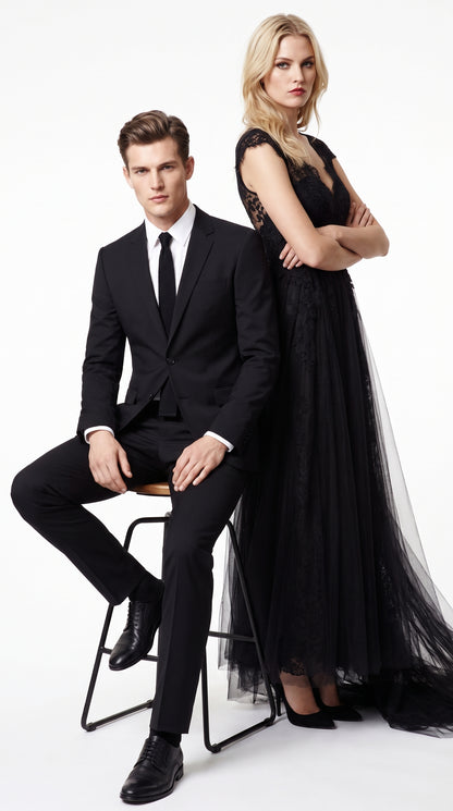 Prontomoda Men’s Solid Black Suit, Formal Wedding Business Dress Suit Modern Fit