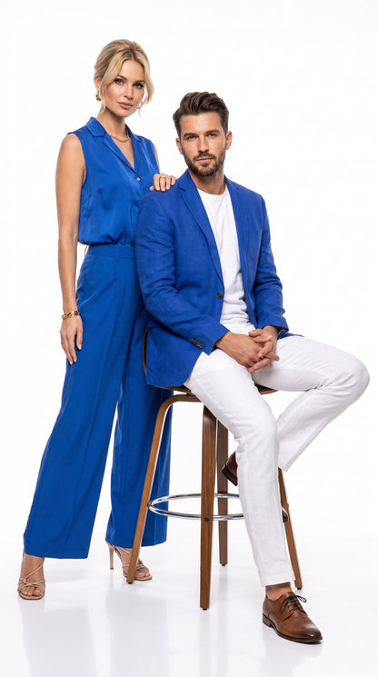 Men’s Royal Blue Linen Blazer – 2 Button Summer Sport Coat for Weddings, Parties & Casual Wear