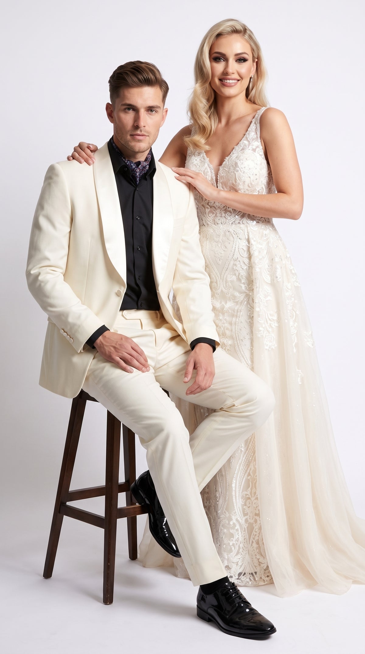 Men’s Champagne Ivory Shawl Collar Suit, 1 Button Cream Off White Dinner Jacket Tuxedo