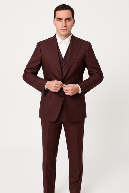 3 Piece Big Peak Lapel Burgundy Suit Vested Wide Leg Pants 1 Button Suit 100% Wool Full Cut Burgundy ~ Wine ~ Vest Maroon Suit - Image 8