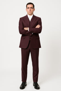 3 Piece Big Peak Lapel Burgundy Suit Vested Wide Leg Pants 1 Button Suit 100% Wool Full Cut Burgundy ~ Wine ~ Vest Maroon Suit - Image 7