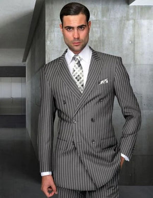  Wool Double Breasted Suit - Bold Pinstripe