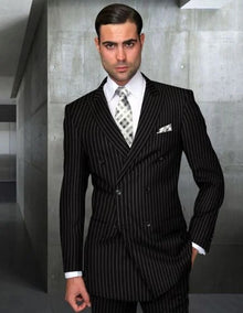 Statement Men's 2 Piece 100% Wool Double Breasted Suit - Bold Pinstripe