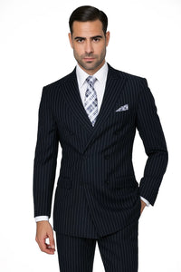  Wool Double Breasted Suit - Bold Pinstripe
