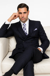  Wool Double Breasted Suit - Bold Pinstripe