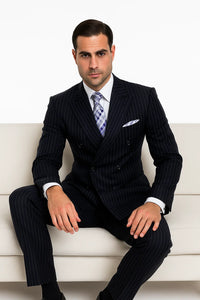  Wool Double Breasted Suit - Bold Pinstripe