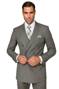 Wool Double Breasted Suit - Bold Pinstripe