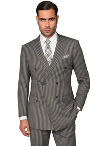  Wool Double Breasted Suit - Bold Pinstripe