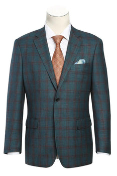 Saco vaquero - Western Sport Coat - Western Blazer- Mens Classic Fit Two Button Wool & Linen Sport Coat BlazerTeal Blue Windowpane Plaid