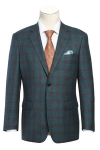 Saco vaquero - Western Sport Coat - Western Blazer- Mens Classic Fit Two Button Wool & Linen Sport Coat Blazer In Teal Blue Windowpane Plaid