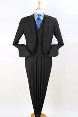 Apollo King Designer Brand Mens Two Button Pleated Pant Classic Fit Vested Suit in Black