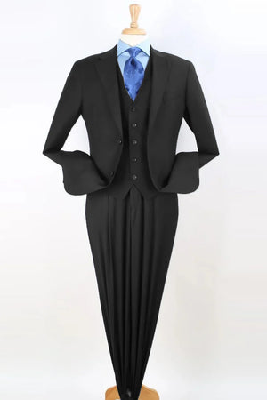 Apollo King Designer Brand Mens Two Button Pleated Pant Classic Fit Vested Suit in Black