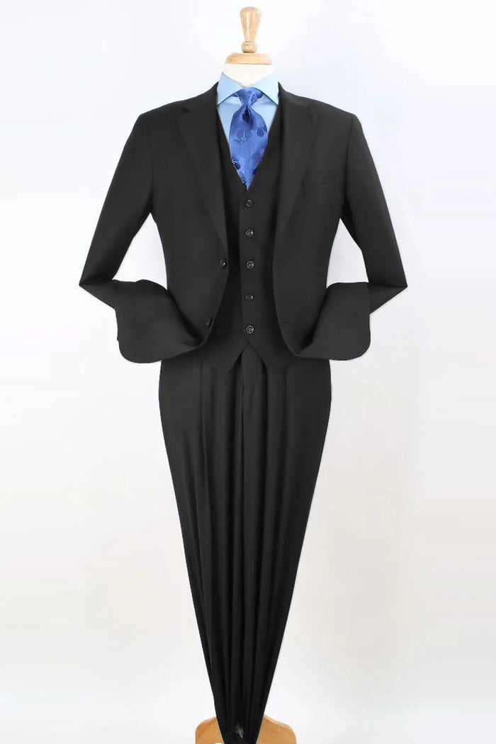 Apollo King Designer Brand Mens Two Button Pleated Pant Classic Fit Vested Suit in Black